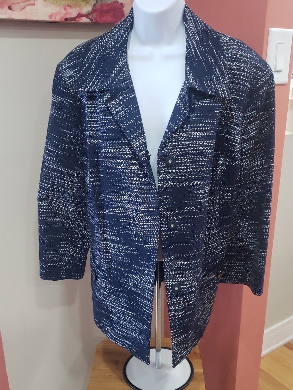 Jones New York Navy and White Patterned Blazer, 22W